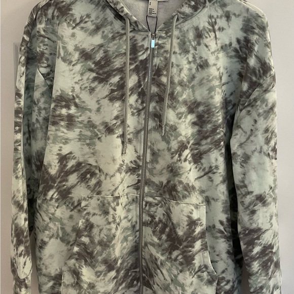 H Halston Studio Tonal Tie Dye Aqua Gray Hoodie - NWT - Medium - Picture 2 of 10